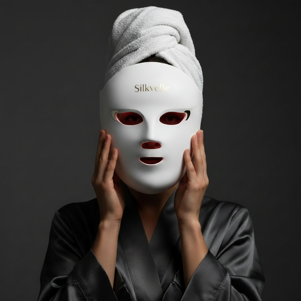 Silkvelle Mask on Model Dark Background